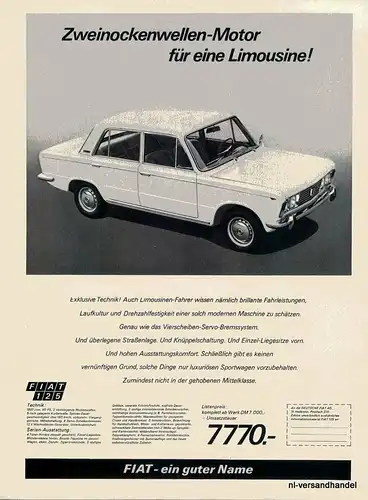 FIAT-125-LIMO-1968-Reklame-Werbung-genuine Advert-La publicité-nl-Versandhandel