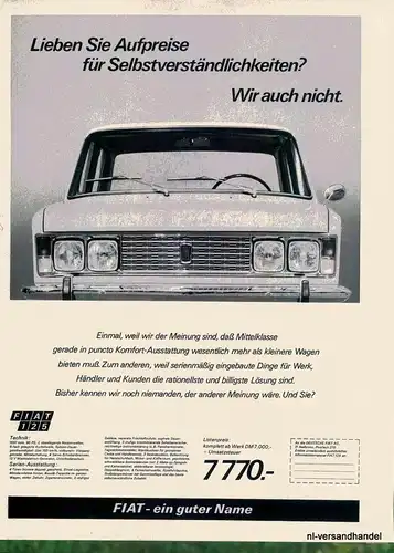 FIAT-125-1968-Reklame-Werbung-genuine Advert-La publicité-nl-Versandhandel