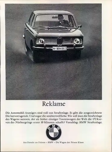 BMW-NeueKlasse-1967-Reklame-Werbung-genuine Advert-La publicité-nl-Versandhandel