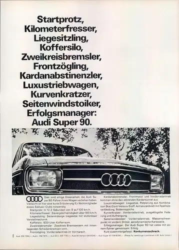 Audi-90-1967-Reklame-Werbung-genuine Advert-La publicité-nl-Versandhandel