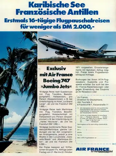 AIR FRANCE-EXCLUSIV-1971-Reklame-Werbung-genuine Advert-La publicité-nl-Versand
