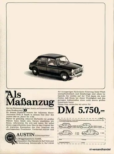 AUSTIN-1300-1968-Reklame-Werbung-genuine Advert-La publicité-nl-Versandhandel