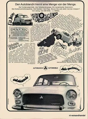 AUTOBIANCHI-VABENE-1968-Reklame-Werbung-genuine Advert-La publicité-nl-Versand