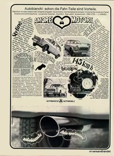 AUTOBIANCHI-AMORE-1968-Reklame-Werbung-genuine Advert-La publicité-nl-Versand