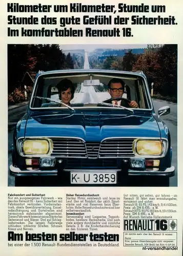 RENAULT-16-KILOMETER-1971-Reklame-Werbung-genuine Advert-La publicité-nl-Versand