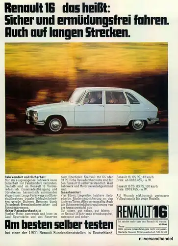 RENAULT-16-65PS-1971-Reklame-Werbung-genuine Advert-La publicité-nl-Versand