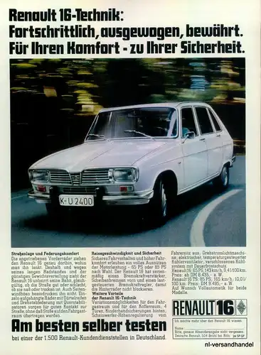 RENAULT-16-TECHNIK-1971-Reklame-Werbung-genuine Advert-La publicité-nl-Versand