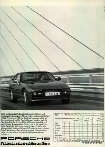 PORSCHE-924-TURBO-1980-Reklame-Werbung-genuine Advert-La publicité-nl-Versand