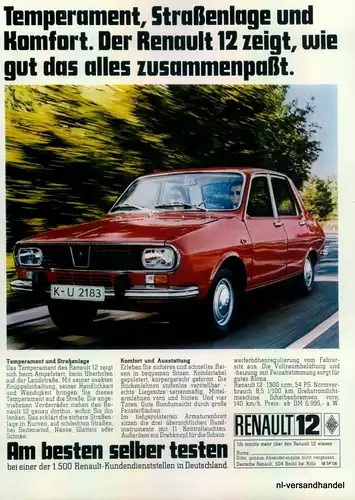 RENAULT-12 1300-´71-Reklame-Werbung-genuine Advert-La publicité-nl-Versandhandel