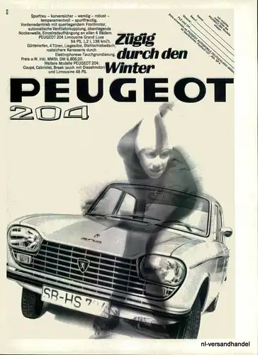 PEUGEOT-204-1968-Reklame-Werbung-genuine Advert-La publicité-nl-Versandhandel