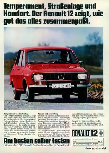 RENAULT-12-1300-1971-Reklame-Werbung-genuine Advert-La publicité-nl-Versand