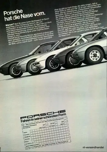 PORSCHE-924-1980-Reklame-Werbung-genuine Advert-La publicité-nl-Versandhandel