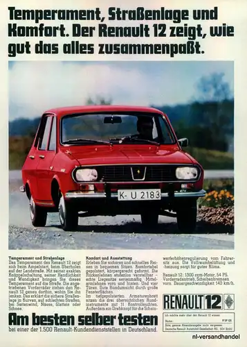 RENAULT-12-1971-Reklame-Werbung-genuine Advert-La publicité-nl-Versandhandel