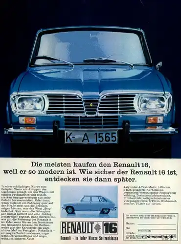 RENAULT-16-1470-´68-Reklame-Werbung-genuine Advert-La publicité-nl-Versandhandel