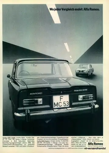 ALFA ROMEO-GIULIA-1971-Reklame-Werbung-genuine Advert-La publicité-nl-Versand