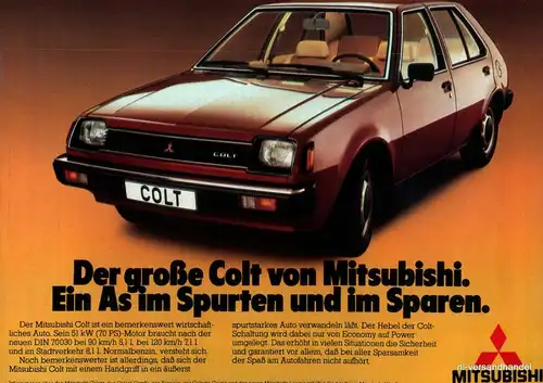 MITSUBISHI-COLT-1980-Reklame-Werbung-genuine Advert-La publicité-nl-Versand