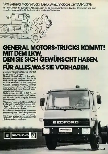 GM-TRUCKS-BEDFORD-1980-Reklame-Werbung-genuine Advert-La publicité-nl-Versand