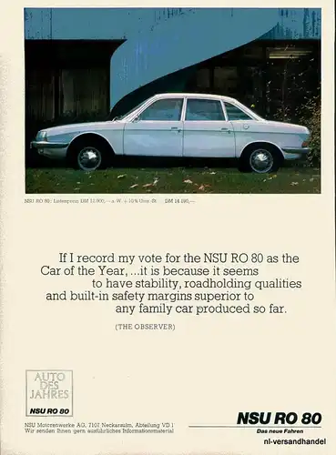 NSU-RO-80-ADJ-1968-Reklame-Werbung-genuine Advert-La publicité-nl-Versandhandel