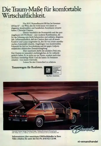 CHEVROLET-CITATION-1980-Reklame-Werbung-genuine Advert-La publicité-nl-Versand
