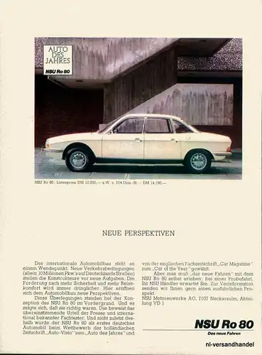 NSU-RO-80-PERSPEKTIVEN-68-Reklame-Werbung-genuine Advert-La publicité-nl-Versand