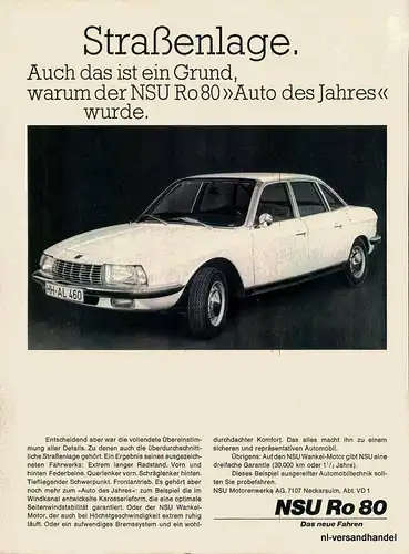 NSU-RO80-STRAßE-68-Reklame-Werbung-genuine Advert-La publicité-nl-Versandhandel