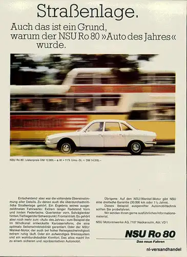 NSU-RO-80-STRAßE-68-Reklame-Werbung-genuine Advert-La publicité-nl-Versandhandel