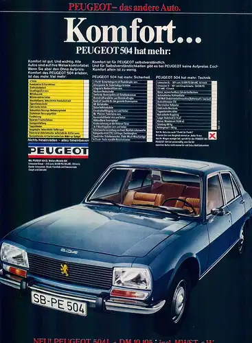 Peugeot-504-73-Reklame-Werbung-genuineAdvertising - nl-Versandhandel 