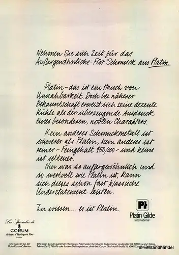 CORUM-PLATIN-2-1980-Reklame-Werbung-genuine Ad-La publicité-nl-Versandhandel
