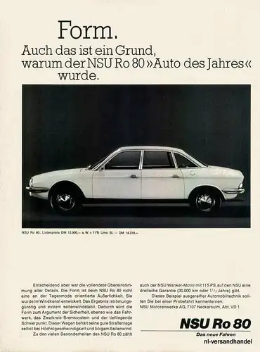 NSU-RO-80-FORM-´68-Reklame-Werbung-genuine Advert-La publicité-nl-Versandhandel