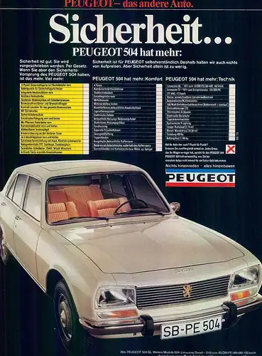 Peugeot-504-1973-Reklame-Werbung-genuineAdvertising - nl-Versandhandel