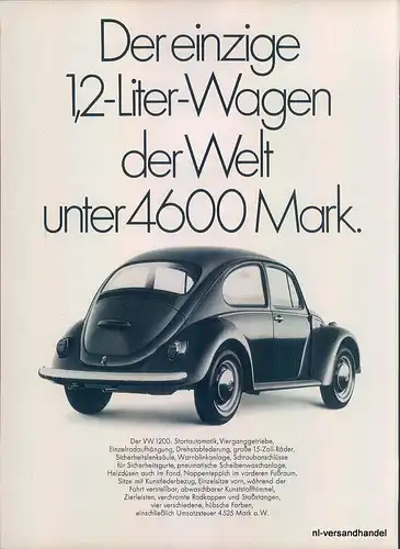 VW-1200-Beetle-69-Reklame-Werbung-genuine Advert-La publicité-nl-Versandhandel