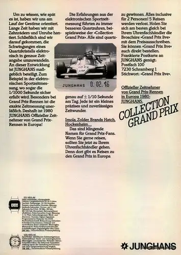 JUNGHANS-GRAND PRIX-1980-Reklame-Werbung-genuine Advert-La publicité-nl-Versand