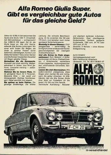 ALFA ROMEO-GIULIA-1300-´68-Reklame-Werbung-genuine Advert-La publicité-nlVersand