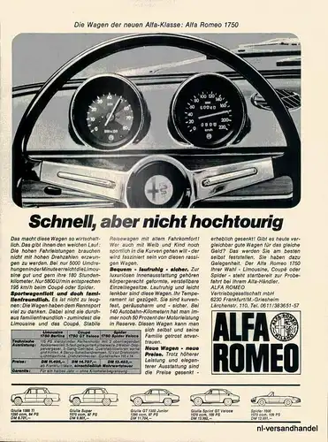 ALFA ROMEO-1750-GT-1968-Reklame-Werbung-genuine Advert-La publicité-nl-Versand