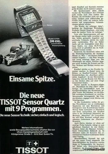 TISSOT-SENSOR-1980-Reklame-Werbung-genuine Advert-La publicité-nl-Versandhandel
