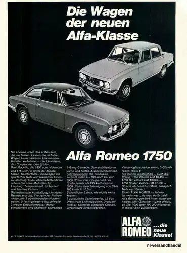 ALFA ROMEO-1750-1968-Reklame-Werbung-genuine Advert-La publicité-nl-Versand