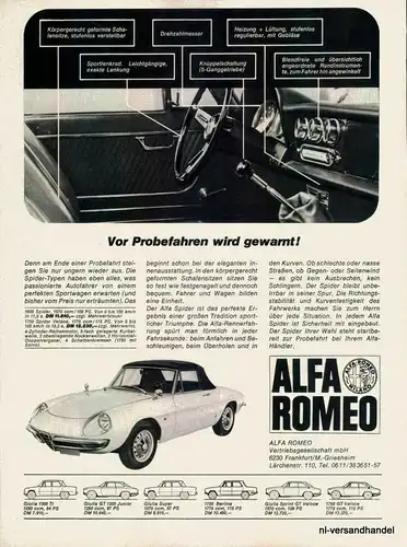 ALFA ROMEO-SPIDER-1600-68-Reklame-Werbung-genuine Advert-La publicité-nl-Versand
