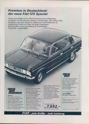 Fiat-125-1969-Reklame-Werbung-genuine Advert-La publicité-nl-Versandhandel