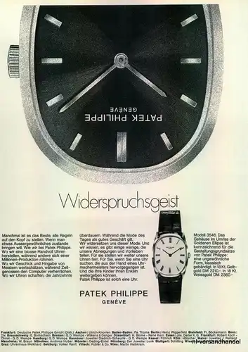 PATEK PHILIPPE-1971-Reklame-Werbung-genuine Advert-La publicité-nl-Versandhandel