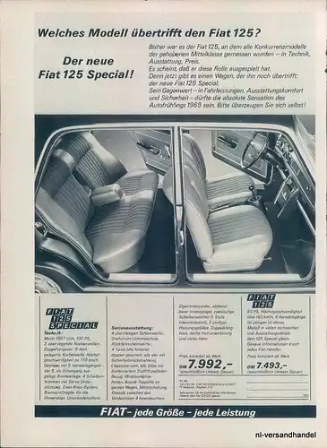 Fiat-125-Special-69-Reklame-Werbung-genuine Advert-La publicité-nl-Versandhandel