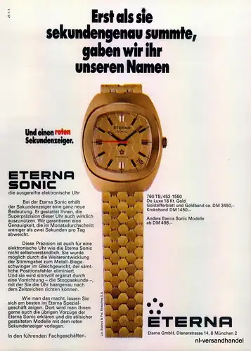 ETERNA-SONIC-UHR-1971-Reklame-Werbung-genuine Advert-La publicité-nl-Versand