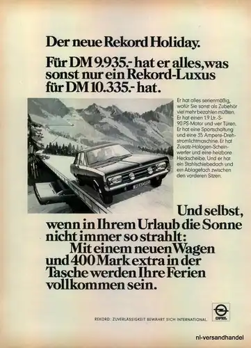 OPEL-REKORD-90PS-1971-Reklame-Werbung-genuine Advert-La publicité-nl-Versand
