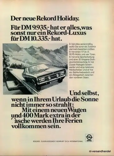 OPEL-REKORD-1,9-S-1971-Reklame-Werbung-genuine Advert-La publicité-nl-Versand