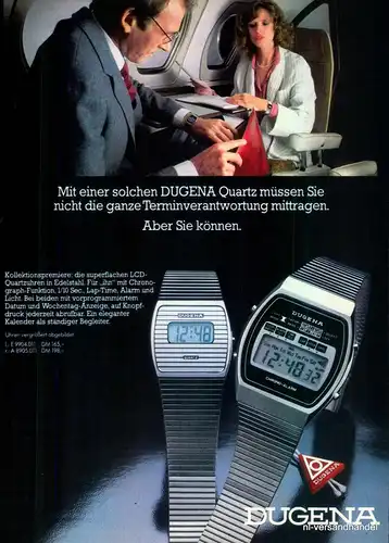 DUGENA-LCD-QUARTZ-1980-Reklame-Werbung-genuine Advert-La publicité-nl-Versand