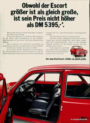 FORD-ESCORT-ROT-1968-Reklame-Werbung-genuine Ad-La publicité-nl-Versandhandel