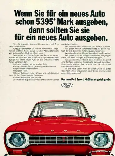 FORD-ESCORT-NEU-1968-Reklame-Werbung-genuine Ad-La publicité-nl-Versandhandel