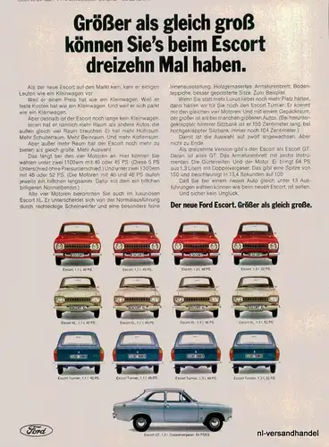 FORD-ESCORT-1,3-1968-Reklame-Werbung-genuine Ad-La publicité-nl-Versandhandel