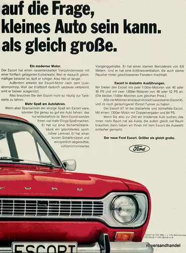 FORD-ESCORT-GT1300-´68-Reklame-Werbung-genuine Ad-La publicité-nl-Versandhandel