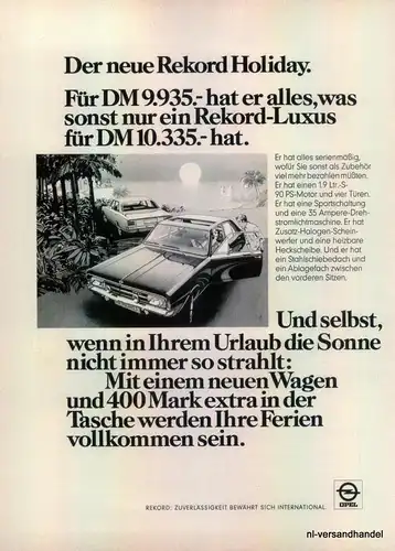 OPEL-REKORD-HOLIDAY-1971-Reklame-Werbung-genuine Advert-La publicité-nl-Versand