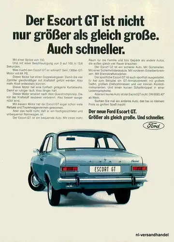FORD-ESCORT-GT-1968-Reklame-Werbung-genuine Ad-La publicité-nl-Versandhandel